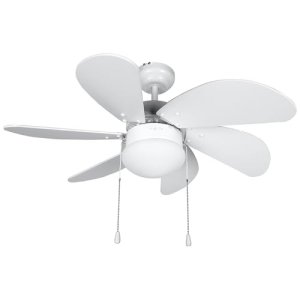 Orbegozo CP 15076 B – Ventilador de techo con luz, 6 aspas de madera, silencioso, 3 velocidades de ventilación, 80 cm de diámetro, 50 W de potencia, blanco