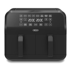 bella Freidora de aire de 8L, doble canasta y pantalla táctil, 8 opciones de cocción, temperatura ajustable, apagado automático, bandejas antiadherentes, 1700W, color negro