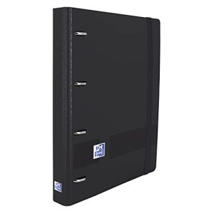 Oxford Live & Go, Archivador 4 Anillas Plástico Polyfoam con Recambio y Goma. Tamaño A4+, Pizarra Extraíble, Hoja de Pegatinas, Recambio con 5 Bandas Color y Cuadrícula 5×5, Color Negro