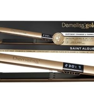 Demeliss SAINT ALGUE Alisador GOLD – Alisado desde raíz, placas finas cerámica y turmalina, temperatura 150-230°C, para cabello liso a ondulado, diseño ergonómico y profesional.
