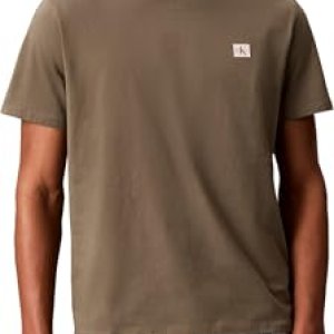 Calvin Klein Camiseta clásica de Jersey SS Badge 30S para Hombre, Lv04Rc272G, Color Beige (Oliva Polvoriento), Talla M