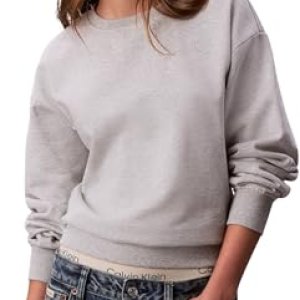 Calvin Klein Sudadera Mujer Archive Logo French Terry Crew Neck, Gris (History Grey Heather), L