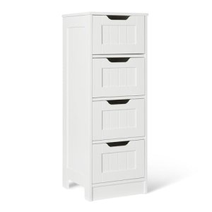 Amazon Basics Gabinete de Almacenamiento para Baño con 4 Cajones, Almacenamiento Bajo Lavabo, Construcción MDF, Blanco, 30cm x 30cm x 82cm
