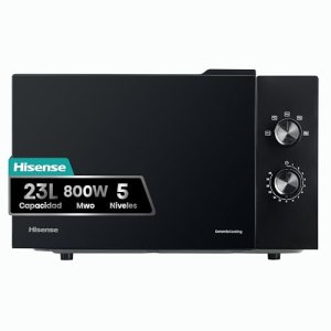 Hisense H23MOBP2H4 – Microondas 23 litros, 800W de potencia, mandos mecánicos giratorios, apertura Smart Tab, fácil limpieza con revestimiento interior cerámico, color Negro