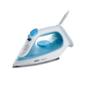Braun TexStyle 1 SI1029BL Plancha de Vapor con Suela Antiadherente, Golpe de Vapor 120g/min, Sistema Descalcificador, Pulverizador, Calentamiento Rápido (35s), Modo Eco, 220ml, 1900W, Azul Claro