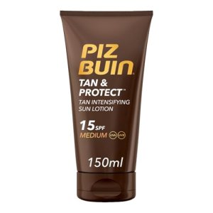 Piz Buin Tan & Protect Tan Intensyfying Sun Lotion (1×150 ml), bronceador solar con SPF15 y filtros UVA/UVB, acelerador bronceado con Illumitone, protector solar no graso