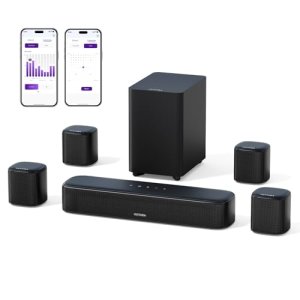 ULTIMEA Barra de Sonido 7.1 Canales para TV, Sistema de Sonido Envolvente para Cine en Casa, 4 Altavoces Envolventes, Subwoofer de 4″, Control por App, Ecualizador Ajustable, Bluetooth 5.3, Aura A40