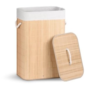 VOUNOT® Cesto para Ropa Sucia Plegable, Cesta de Bambú con Tapa y 2 Bolsas Lavables Extraíbles, Rectangular 72L, para Lavandería, Baño, Dormitorio