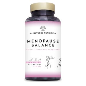 Menopausia, Equilibrio Estrógenos Femeninos y Progesterona. Fórmula 14 en 1 con Respaldo Clínico. 45 Cápsulas con Omega 3, Biotina, Vitamina D3 y K2. N2 Natural Nutrition