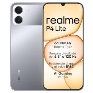 Smartphone realme P4 Lite 4G, 4GB+128GB, Pantalla LCD HD 120Hz 6,8″, Batería Titan 6600mAh, Carga 15W, Carga inversa 6W, IP64 Antipolvo e Impermeable, Sistema Next IA, Gris Titan (Sin Cargador)