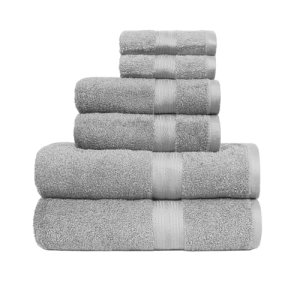 Amazon Basics Juego Toallas Baño Completo 100% Algodón 2 Toallas Baño + 2 Mano + 2 Lavabo, Gris, Pack 6 Unidades