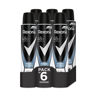 Rexona Invisible Desodorante Aerosol Antitranspirante para hombre Ice 200ml – Pack de 6, El embalaje puede variar