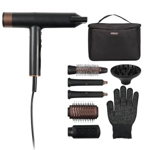 Princess Airstyler Pro, 7 en 1, 3 Niveles de Calor y Velocidad, Función Iónica, Cool Shot, Cable de 1,8m, Bolsa de Viaje, 7 Accesorios, Guante Térmico, Motor BLDC, 2000 W, 01.529205.01.001