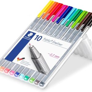 STAEDTLER 334 SB10. Rotuladores de colores brillantes de punta fina multicolor Triplus Fineliner. Punta revestida de metal, ergonómico, lavable – Pack de 10 marcadores.