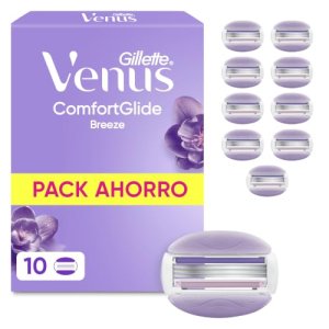 Gillette Venus Comfortglide Breeze, Recambios Para Maquinilla De Afeitar Para Mujer, Pack De 10 Cuchillas De Recambio Con 3 Hojas Para Una Depilación Suave, Apurada Y Duradera
