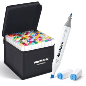 AnyMark Rotuladores Alcohol, 100 Colores, Punta Biselada y Punta Fina
