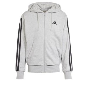 adidas Hombre Essential Three Stripes French Terry Fullzip Hoodie Sweatshirt, Medium Grey Heather/Black, M