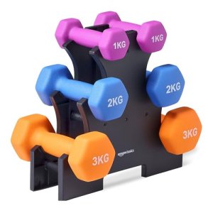 Amazon Basics Neoprene Dumbbell Weights Set with Stand, 1, 2, 3 kg Pairs