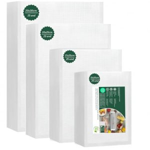 Bolsas de Vacío Gofradas COMBO HOGAR – Pack de 100 (4 Tamaños: 15×20, 17×25, 20×25 y 20×30 cm) – Aptas para Todas las Envasadoras – Bolsas para Alimentos Sin BPA