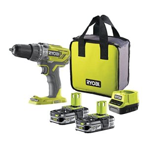 RYOBI Taladro Percutor Atornillador Inalámbrico 18V ONE+ con 2 Baterías 1.5Ah, Cargador y Bolsa – 2 Velocidades