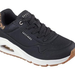 Skechers Uno – Jungle NiteSneaker para Mujer, Negro Durabuck Leopard Printed Suede Mesh TR, 40 EU