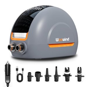 Woowind NW10 Bomba Eléctrica 20 PSI para Sup, Paddle Surf, Kayaks, Colchón, Botes Inflables, Alta Presión con Conector 12V DC Tipo C, Inflador Inteligente Rápido y Apagado Automático