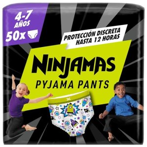 Dodot Pañal-Braguita Ninjamas, Talla 4-7 años (17-30 kg), 50 pañales tipo braguita, pañal noche con Naves espaciales, Protección Antifugas durante Toda La Noche