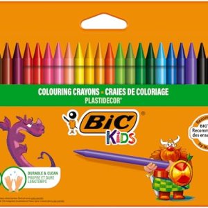 BIC Kids Ceras de Colores para Niños, Óptimo para material escolar,Plastidecor, Colores Vivos Surtidos, Ideal para colorear, 24 Ceras (Paquete de 1)