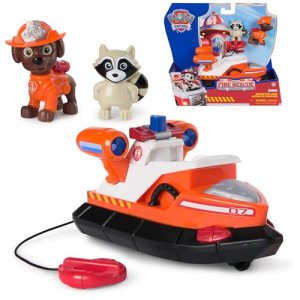 Paw Patrol Fire Rescue: Barco de Rescate de Zuma con Personaje, Flotador Lanzable y Mapache, Juguetes para Niños y Niñas, 3+ Años