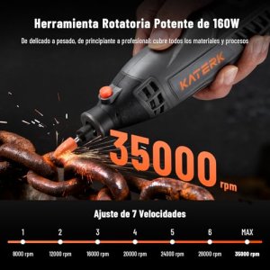 Katerk Herramientas de Amoladora 160W, Kit de Herramienta Rotativa de Velocidad Variable con Eje Flexible, 35000RPM,Mini Amoladora Eléctrica con 155 Accesorios para Grabar, Taladrar, Cortar, Esmerilar