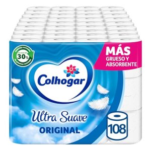Colhogar Ultra Suave Original x108 – Papel Higiénico Blanco de 2 Capas – 9 paquetes de 12 Rollos, Sin Perfume