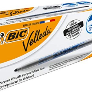 BIC Velleda 1721, Rotuladores para Pizarra Blanca Punta Fina (2,8 mm), Gran Capacidad de Borrado, Negro, Caja de 24 Unidades