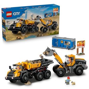 LEGO City Camión Volquete y Cargadora Frontal de Juguete – Vehículos de Obra con Funciones Realistas y 3 Minifiguras y Figura de Perro – Regalo de Cumpleaños Stem para Niños de 8+ Años – 60494