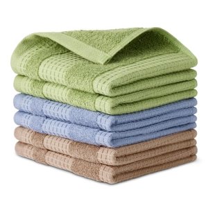Amazon Basics Paños de Cocina de Algodón Orgánico con Textura de Gofre, Ultraabsorbentes, Secado Rápido, Sin Pelusa, 30,5 x 30,5cm, Paquete de 6 (2 Marrón, 2 Verde, 2 Azul Marino)