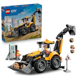 LEGO City Cargadora Retroexcavadora Amarilla – Vehículo de Obra de Juguete y 2 Minifiguras – Camión con Cucharón Delantero y Retroexcavador – Regalo de Cumpleaños para Niños de 7+ Años – 60480