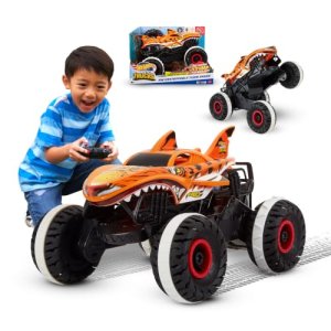 Hot Wheels Monster Trucks Coche Teledirigido, Coche de Juguete Radio Control teledirigido Tiger Shark Unstoppable, vehículo Todoterreno, +3 años, HGV87