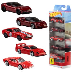 Hot Wheels Pack de 5 Coches Ferrari a Escala 1:64