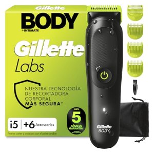 GilletteLabs i5 Body + Intimate Afeitadora Corporal, 6 Accesorios, Negro