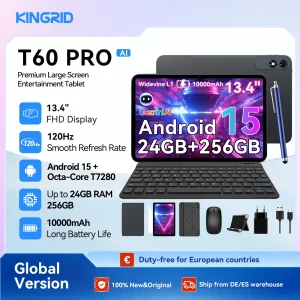 Tablet PC KINGRID T60 PRO con Android 15 y Teclado – 13.4′, 24GB + 256GB (2TB TF), 10000mAh, 16MP+8MP, con Ratón Bluetooth, Teclado, Tablet Android