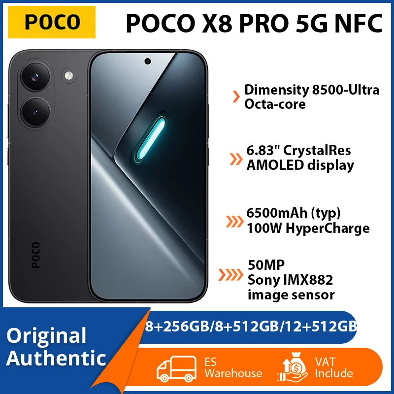 POCO X8 Pro 5G 8GB 256GB 12GB 512GB NFC Smartphone Dimensity 8500-Ultra Batería de 6500mAh