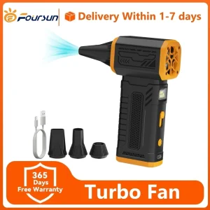 Ventilador Turbo Violento Foursun de 130000 RPM, 10 Velocidades con Pantalla, Carga Rápida para Limpieza del Hogar/Automóvil/Exterior