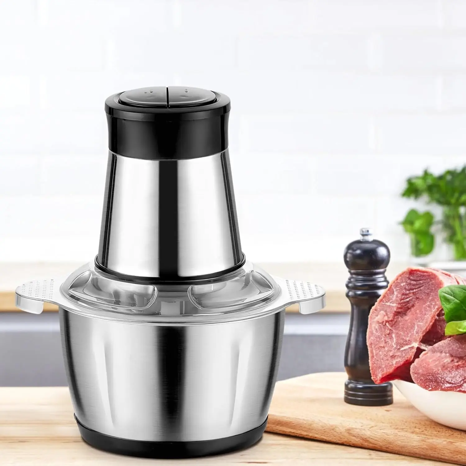 Picadora de Carne Eléctrica de 2L, Trituradora de Alimentos de Acero Inoxidable 304, Rebanadora Multifuncional de Vegetales, Picadora, Procesador de Alimentos para Bebés