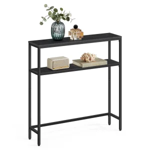 VASAGLE Mesa de Consola, Mesa Auxiliar Estrecha, 20 x 80 x 80 cm, Mesa de Entrada Moderna con 2 Estantes, para Sala de Estar, Dormitorio, Blanco Mármol y Negro Tinta /Gris Carbón y Negro Tinta/Greige Mélange y Negro Tinta/ Marrón Rústico y Negro Tinta