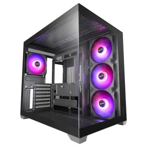 Mars Gaming MCV5, Caja PC ATX, Cristal Templado Panorámico, 4x Ventiladores ARGB 120mm, 7 Slots PCI Horizontales + 2 Slots PCI Verticales, Compatible con Placas Base de Conector Inverso, USB-C, Negro o Blanco