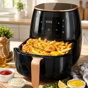 Freidora de Aire 4,5L 1400W Don Feliz | Air Fryer sin Aceite con Pantalla Táctil Digital | Horno de Aire Multifunción con 8 Programas, Temperatura Ajustable y Temporizador | Color Negro