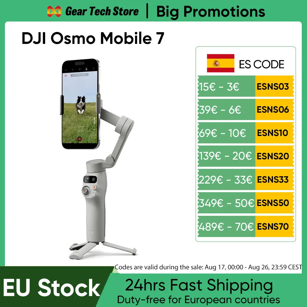 Estabilizador de Gimbal para Teléfono Inteligente DJI Osmo Mobile 7, Gimbal de 3 Ejes para Teléfono Móvil, Barra de Extensión y Trípode Integrados Originales, 10 Horas de Duración de la Batería, Carga del Teléfono
