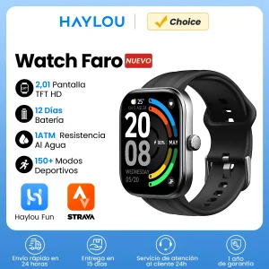Reloj Inteligente HAYLOU Faro con Llamadas de Voz, Pantalla HD de 2.01», Monitor de Salud 24H, Más de 150 Modos Deportivos, Reloj Inteligente Bluetooth para Hombre y Mujer