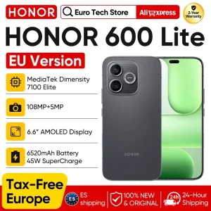 HONOR 600 Lite 5G, Teléfono Inteligente de 6.6 Pulgadas, Versión para la UE, MediaTek Dimensity 7100 Elite, Pantalla AMOLED de 120 Hz, 108 MP, 6520 mAh, Supercarga de 45 W