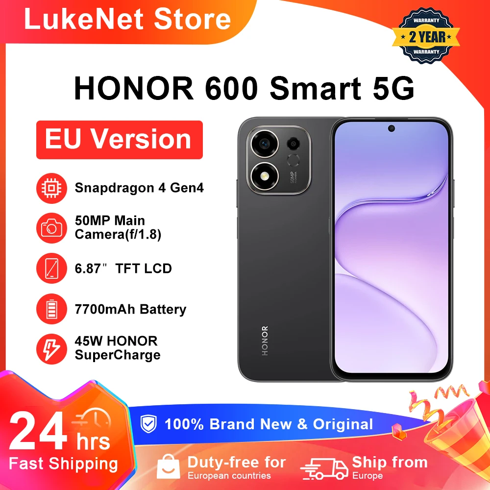 HONOR 600, Teléfono Inteligente 5G, Batería de 7700 mAh, Supercarga de 45 W, Snapdragon 4 Gen4, MagicOS 10, Pantalla de 6.87 Pulgadas, Cámara Trasera de 50 MP