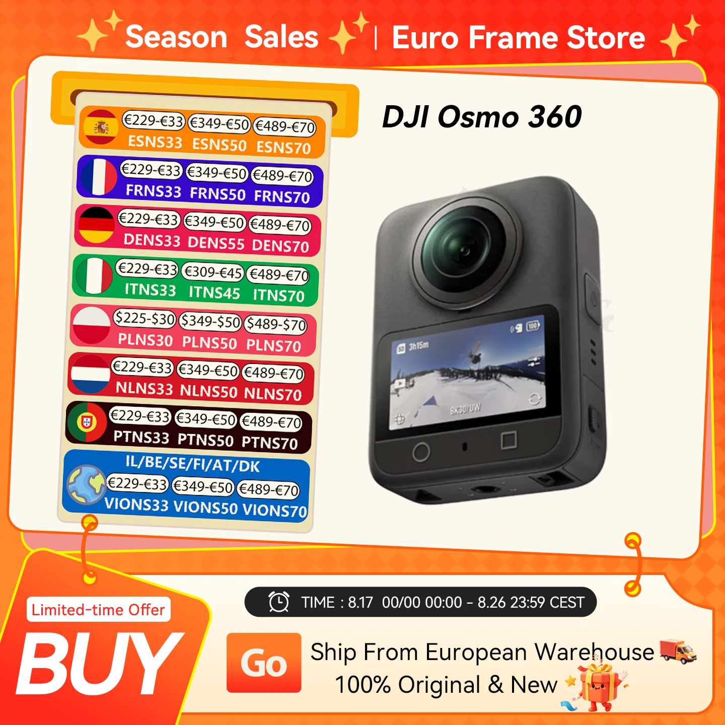 DJI Osmo 360 Paquete Estándar, Cámara 360 con Lente de 1 Pulgada 360 ° Imaging 360 ° Video en 8K Nativo 360 ° Foto en 120MP Osmo 360